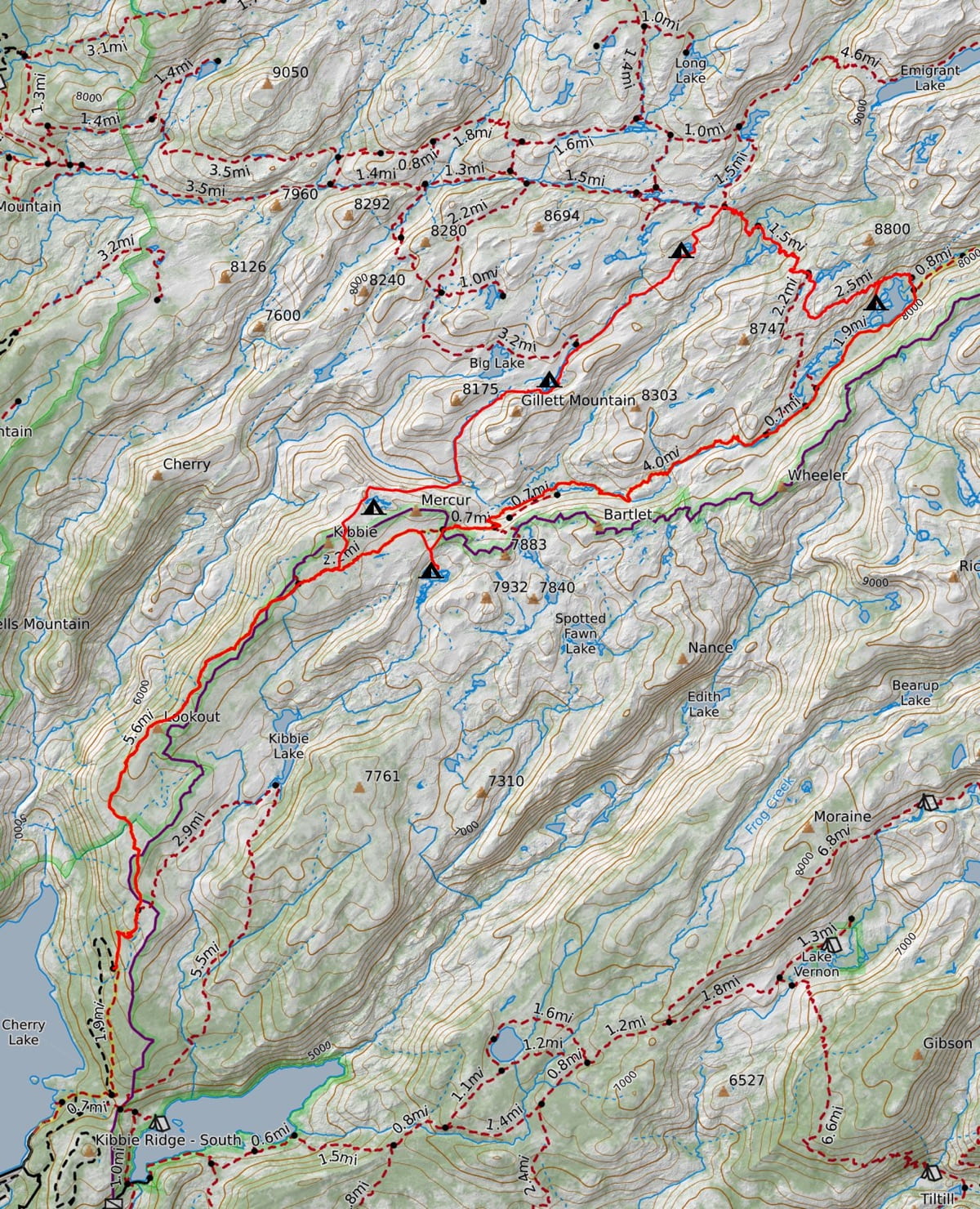 Route overview showing the full loop on a topographic basemap