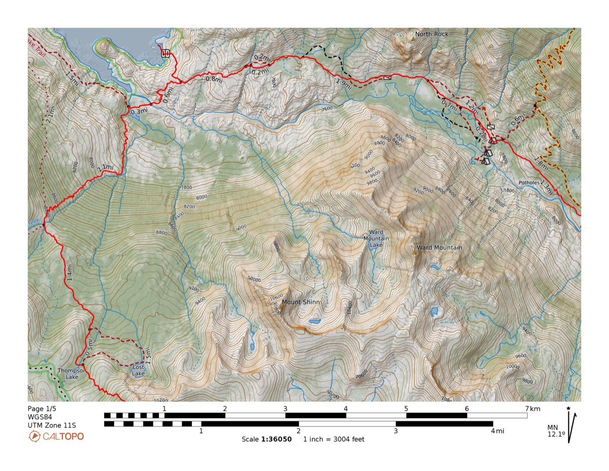 Detail topo map of the Florence Lake approach and river valley