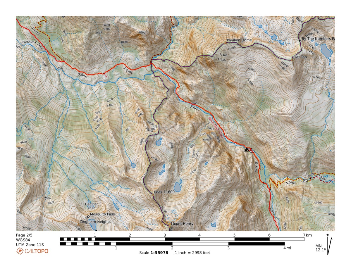 Detail topo map of Goddard Canyon and the JMT junction