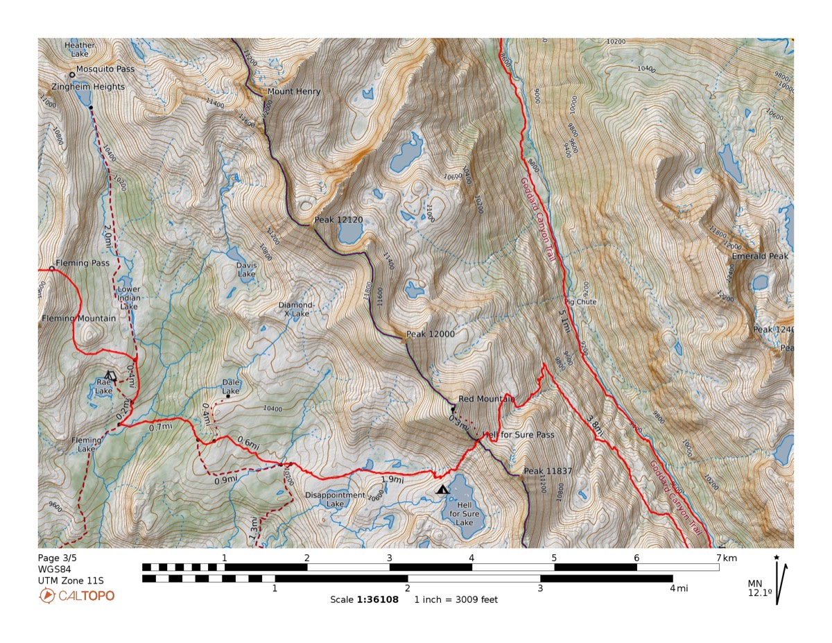 Detail topo map of upper Goddard Canyon and Martha Lake