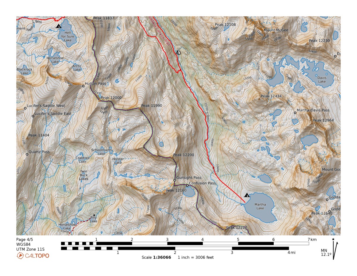 Detail topo map of Hell for Sure Pass and Red Mountain Basin